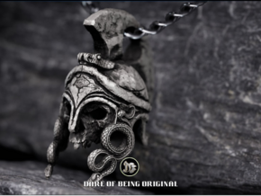 Snake Head Spartan Helmet Pendant in Antique Silver