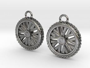 Dirt bike Wheel and Tire Earings in Polished Silver