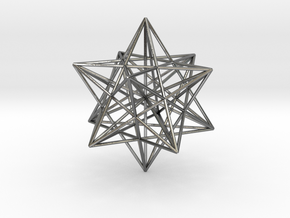 Stellated Dodecahedron with axes - 50mm in Polished Silver
