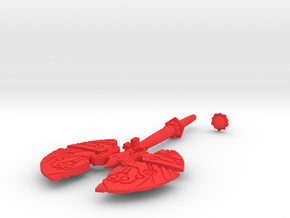 Action Figure Weapon: Split Axe (5mm peg) in Red Processed Versatile Plastic