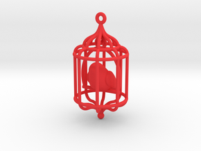Bird in a Cage Pendant 02 in Red Processed Versatile Plastic