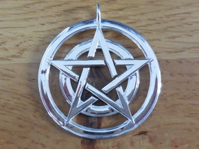 Pentacle Pendant - Circles in Fine Detail Polished Silver