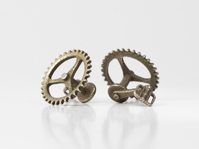 Bicycle Chainring Cufflinks in Polished Bronzed Silver Steel