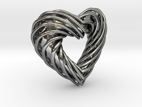 Pendant_SPH Curve Heart in Fine Detail Polished Silver