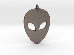 Alien Head Pendant, 3mm Thick. in Polished Bronzed Silver Steel