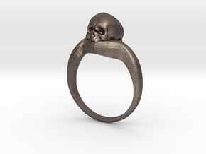 150109 Skull Ring 1 Size 12  in Polished Bronzed Silver Steel