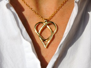 Trefoil Knot Heart Pendant in Polished Brass