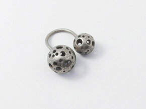 Double Moonball Ring M/L in Polished Bronzed Silver Steel