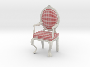 1:12 Scale Red Plaid/White Louis XVI Chair in Full Color Sandstone