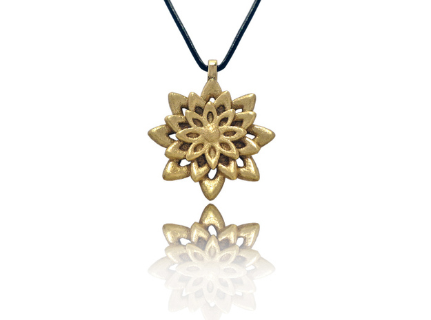 Lotus Flower Symbol Jewelry Necklace in Polished Brass