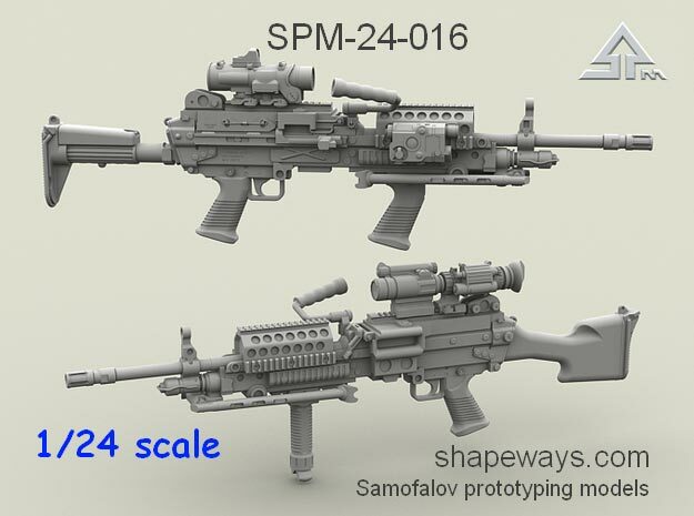 1/24 SPM-24-016 m249 MK48mod0 7,62mm machine gun in Clear Ultra Fine Detail Plastic