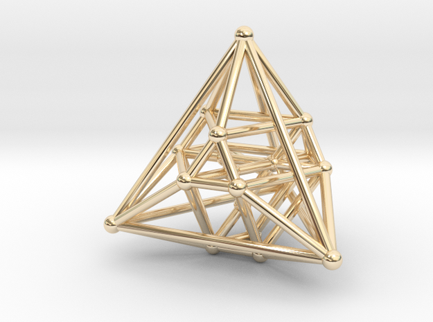 Hyper Tetrahedron Vector Net 33mm in 14k Gold Plated Brass