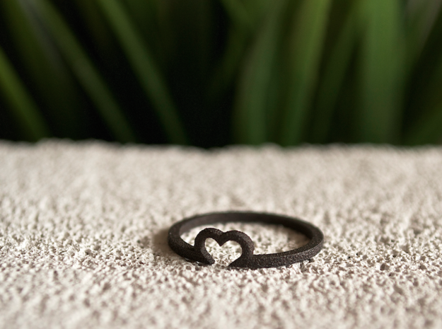 Heart Ring - Size Small  in Matte Black Steel