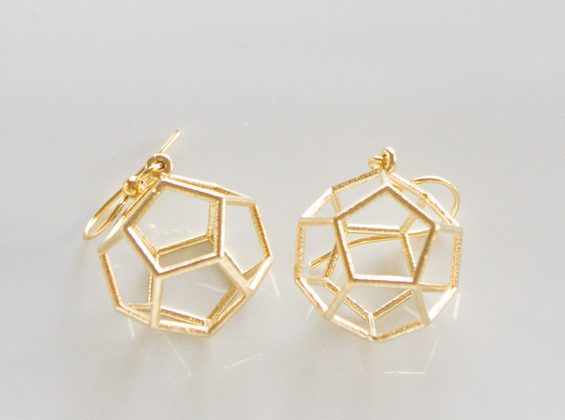 Dodecahedron Earrings in Natural Brass