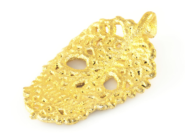 Leaf Skeleton Pendant in Polished Gold Steel
