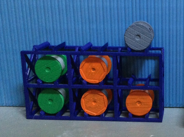 N Scale Cable Reel Storage + 6 reels in Tan Fine Detail Plastic