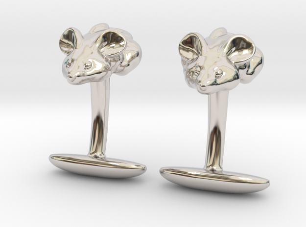 Mouse Cuff links  in Rhodium Plated Brass