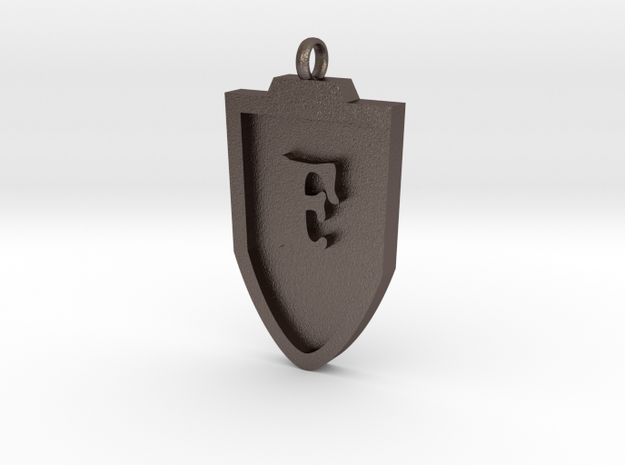 Medieval F Shield Pendant  in Polished Bronzed Silver Steel