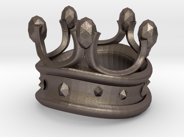 King Rook Ring in Polished Bronzed Silver Steel: Large
