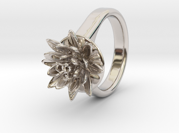 Lotus Ring For Diamond 6 Mm Fit Ø21 Mm in Rhodium Plated Brass