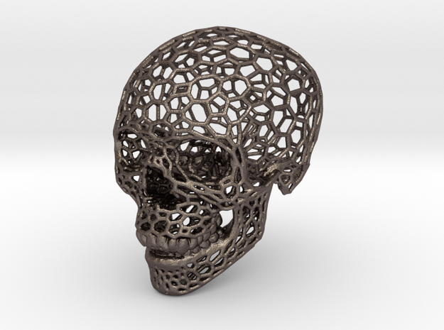 Voronoi Skeletonized Skull in Polished Bronzed Silver Steel