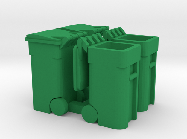 Trash Cart (4) Mixed 'O' 48:1 Scale in Green Processed Versatile Plastic