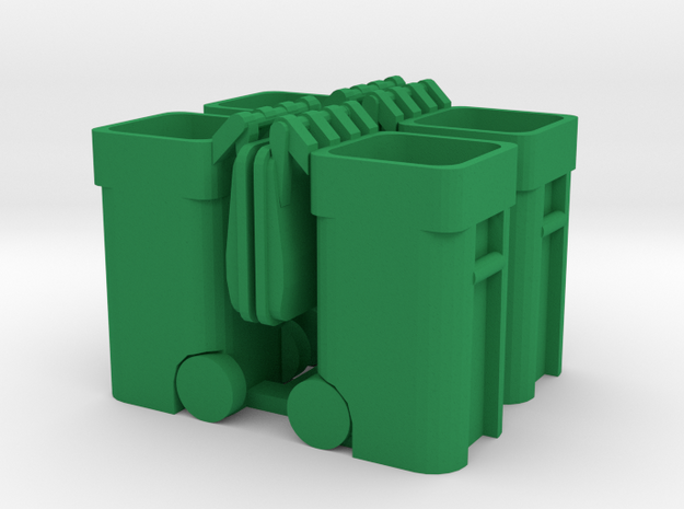 Trash Cart (4) Open - 'O' 48:1 Scale in Green Processed Versatile Plastic