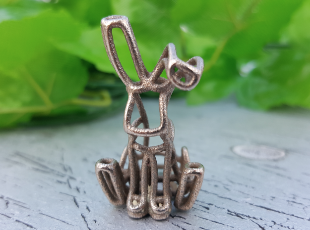 Rabbit (Bunny) Wireframe Keychain  in Polished Bronzed Silver Steel