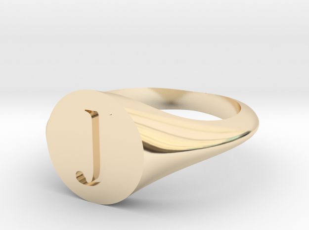 Letter J - Signet Ring Size 6 in 14k Gold Plated Brass