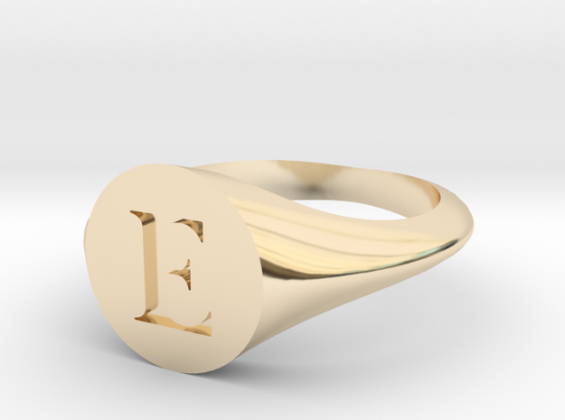 Letter E - Signet Ring Size 6 in 14k Gold Plated Brass