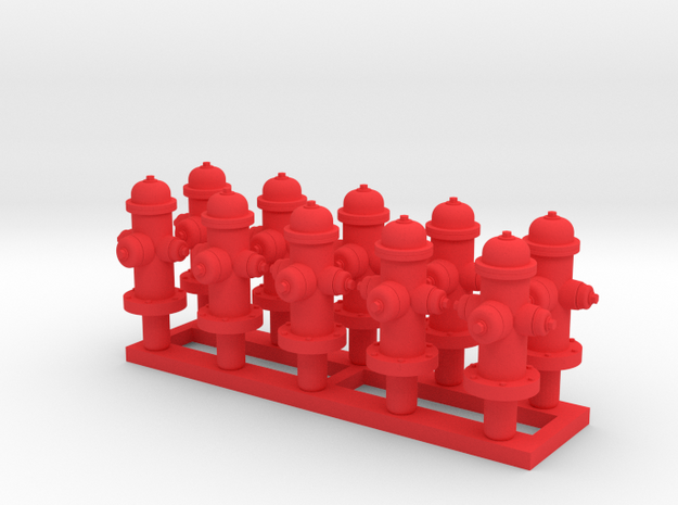 Fire Hydrant 'O' 48:1 Scale Qty (10) in Red Processed Versatile Plastic