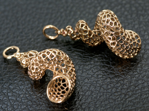 Seashell Voronoi Cell Pattern  pendant / earring in Natural Brass