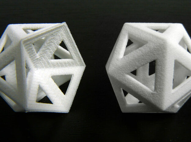 Dented icosahedron and icosahedron in White Natural Versatile Plastic