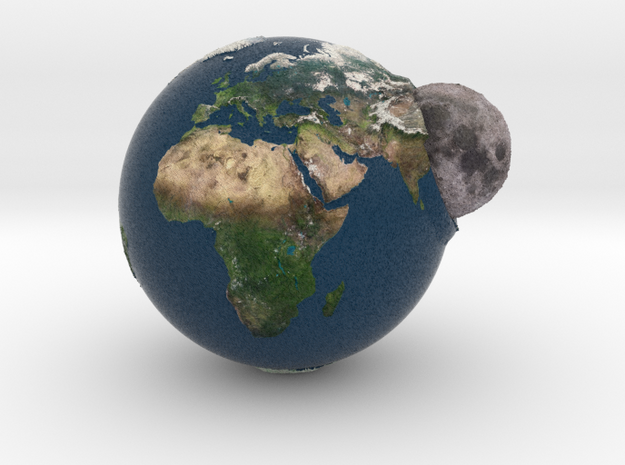 Planet Earth and Moon in Union in Full Color Sandstone