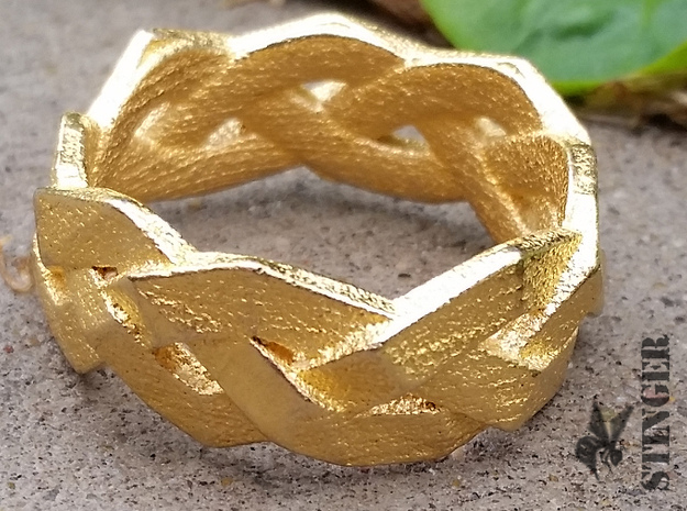 Braided Polygon Ring Size 7 in Polished Gold Steel