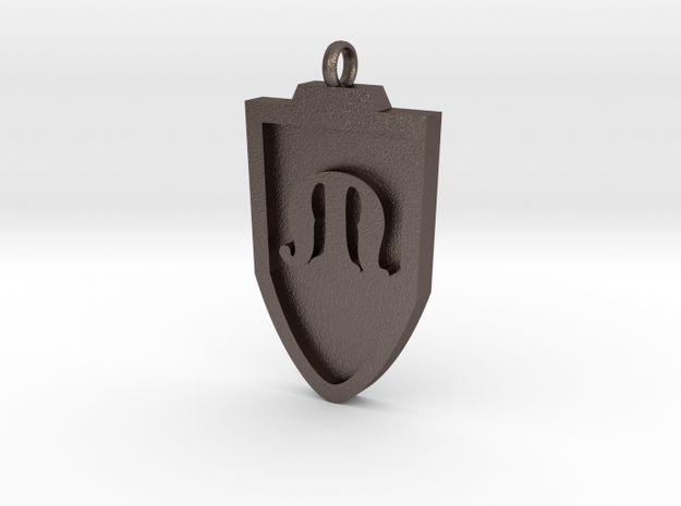 Medieval M Shield Pendant in Polished Bronzed Silver Steel