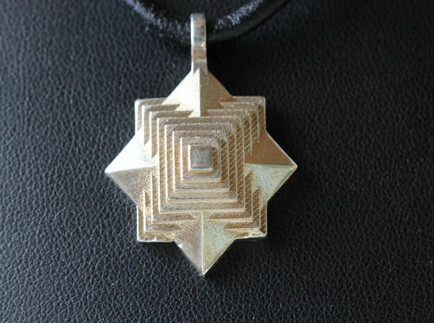 PyraStar™ (Pyramid & Star) Pendant with 7 Tiers in Polished Gold Steel