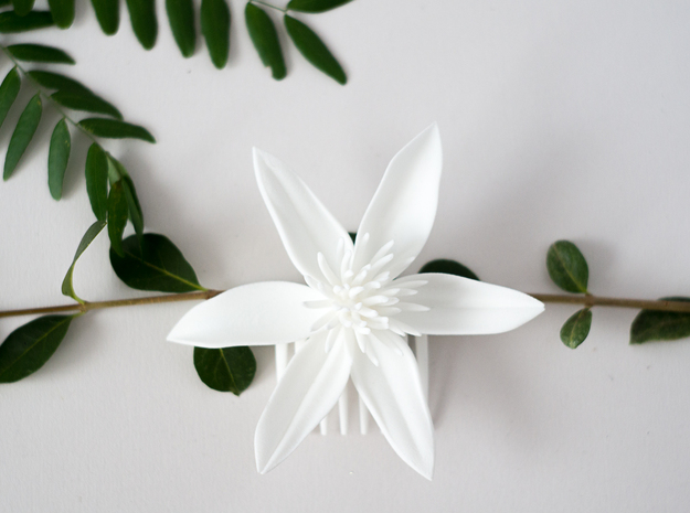 Tropical Flower Comb in White Natural Versatile Plastic
