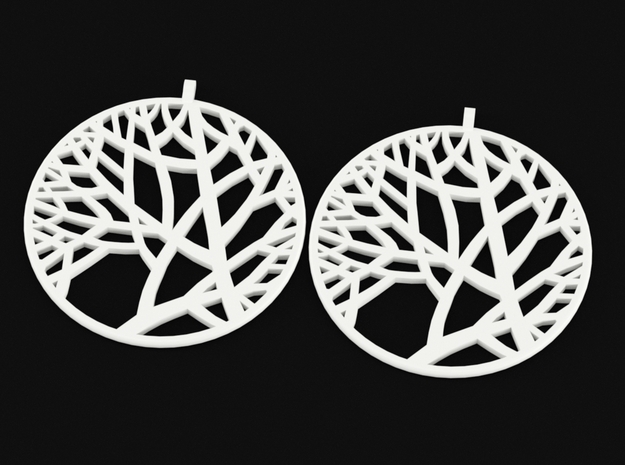 Circle of Tree Earrings in White Processed Versatile Plastic