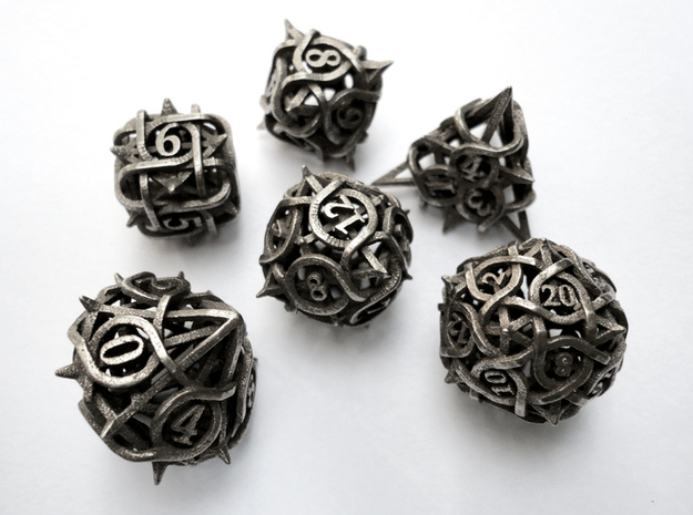 Thorn Dice Set in Polished Bronzed Silver Steel