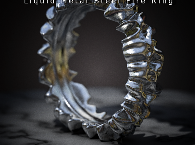 Liquid Metal Steel Fire Ring in Polished Bronzed Silver Steel