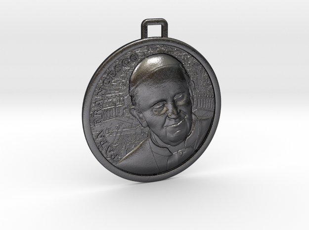 Papa Medal in Polished and Bronzed Black Steel