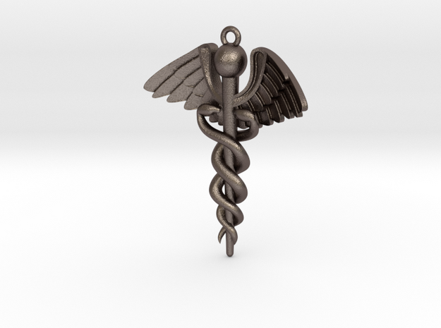 Caduceus pendant in Polished Bronzed Silver Steel