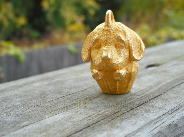 Golden Retriever Pupcake in Polished Gold Steel