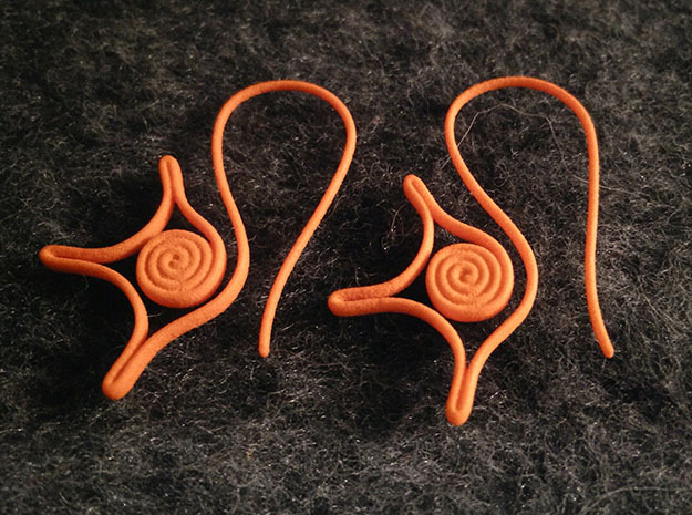 Spiral earrings in Orange Processed Versatile Plastic