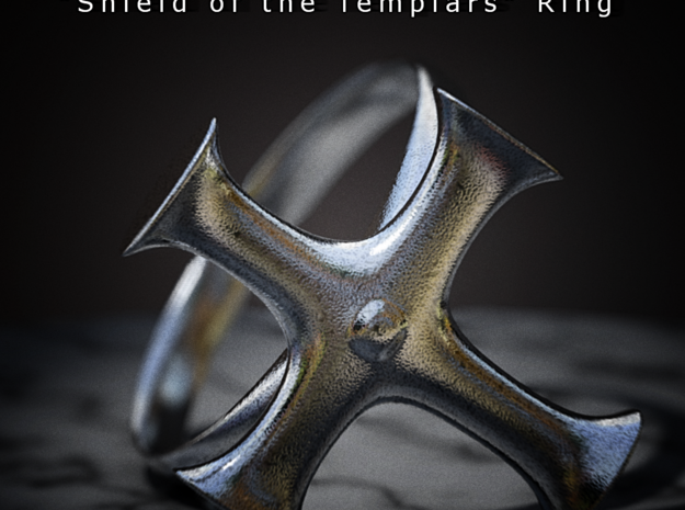Shield of the Templars Ring in Polished Bronzed Silver Steel