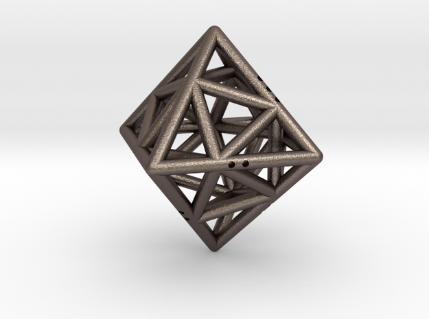 Octahedon with Icosahedron inside in Polished Bronzed Silver Steel