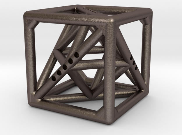 Cube with Tetrahedron and Octahedron inside in Polished Bronzed Silver Steel