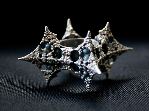 Dragon Fractal Ring 21mm in Natural Silver
