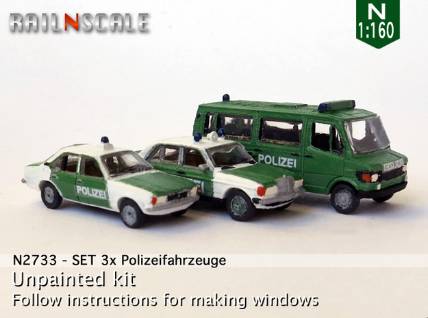 SET 3x Polizeifahrzeuge (N 1:160) in Tan Fine Detail Plastic